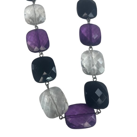 Faceted Gemstone Necklace With Adjustable Chain Purple Black - Picture 2 of 3